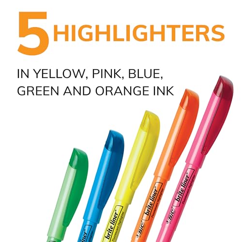 Image of BIC Brite Liner Highlighters, Chisel Tip, School Supplies for Students and Teachers, Ideal for Notes, Textbooks, and Classroom Use, 5-Count Pack in Assorted Colors