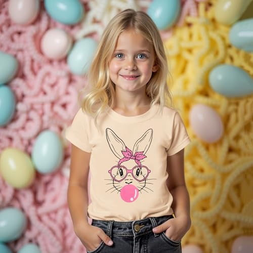 MODNTOGA Girl Happy Easter Crewneck Shirt Glasses Bunny Graphic T-Shirt Big Kid Cute Rabbit Print Easter Holiday Pullover Top3