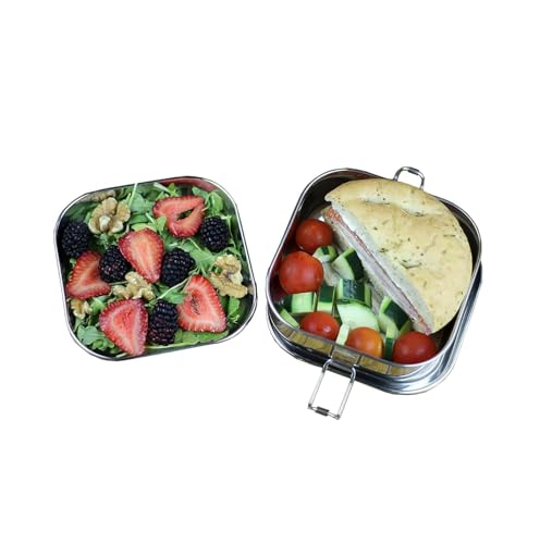 Image of Stainless Steel Lunch Box for Office School Use | 2-Compartment Tiffin with Locking Clip | Airtight & Leakproof Food Grade Steel Container | Lunch Box for Kids Men Women Girls Boys