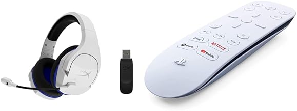 HyperX Cloud Stinger Core – Wireless Gaming Headset, for PS4, PS5, PC, Lightweight, Durable Steel Sliders, Noise-Cancelling Microphone - White & Playstation Media Remote