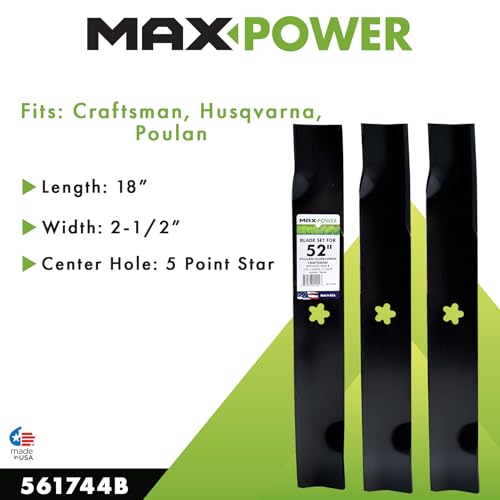 MaxPower 561744B 3 Blade Set for 52 Inch Cut Craftsman, Husqvarna, Poulan Replaces OEM no. 112079, 539-112079 - Thumbnail 4