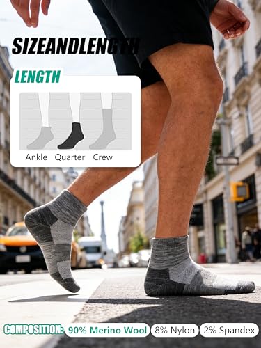 Image of Merino Wool Ankle Socks, Men's Women's 90% Wool Athletic Thin Running Moisture Wicking Socks, 3 Pairs
