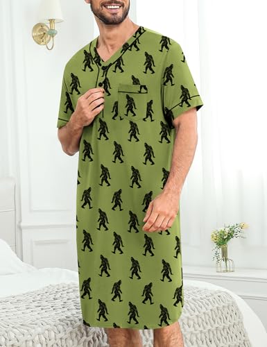 Image of SWOMOG Mens Nightgown Short Sleeve Lounge, Sleep Henley Shirt Pajama Big & Tall Nightshirt Comfy Nightwear M-3XL