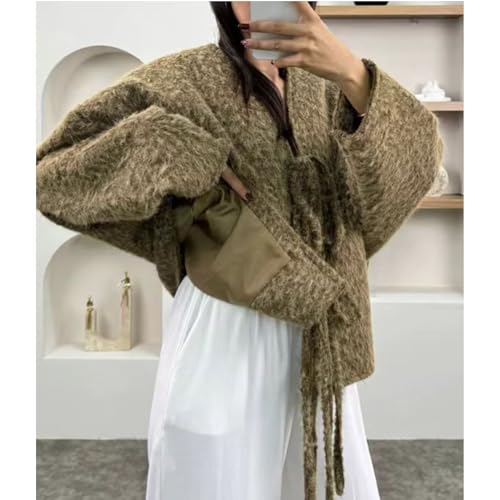 Perbai Women's Tie Front Bow Cardigan Jacket Fuzzy Wool Blend Long Sleeve Batwing Oversized Winter Trench Coats4