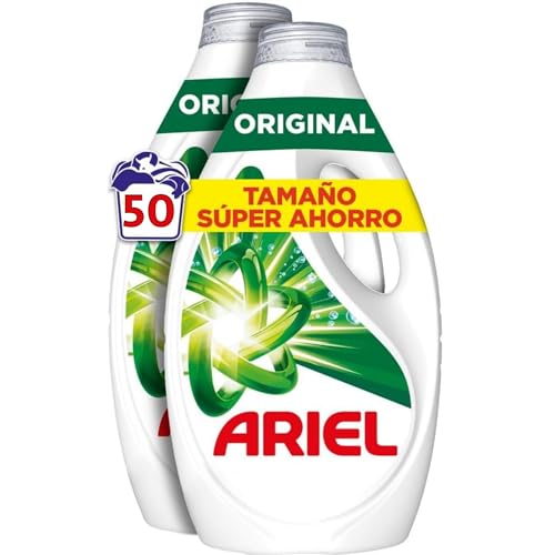 Ariel Detergente Lavadora Liquido 50 Lavados, Original, Jabon Limpieza Mejorada en Ciclos Mas Frios con la Exclusiva Tecnologia de limpieza en Frio