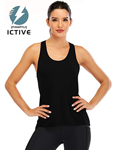 ICTIVE Womens Cross Backless Workout Tops for Women Racerback Tank Tops Open Back Running Tank Tops Muscle Tank Yoga Shirts Workout Tank Tops for Women Yoga Tops Active Tanks Black M