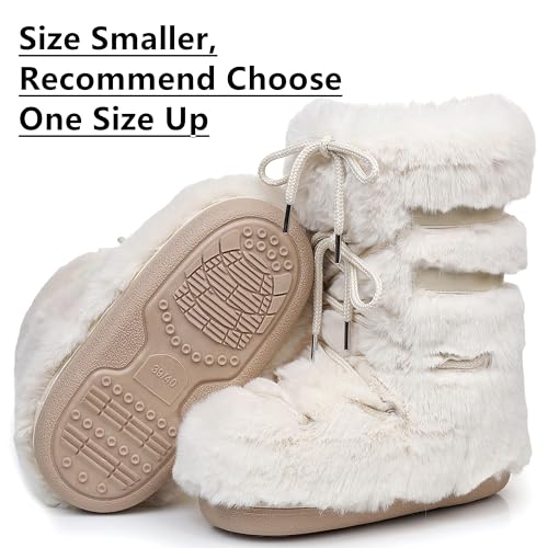 Fur Boots for Women, Furry Faux Fur Fuzzy Fluffy Women Snow Boots with Fur Lined Black White Pink Mid-Calf Winter Boots4