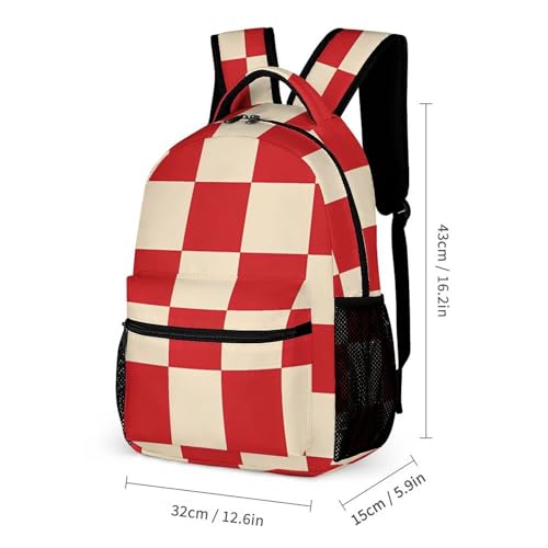 Red And Cream Plaid Checkered Funny Backpack Set with Lunch Bag And Pencil Case Lightweight Bags Sets2