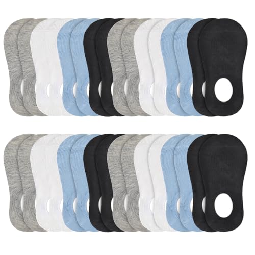 ZERULETS 16 Pairs Toddler Socks Boys Girls No Show Sock Non Slip Low Cut Ankle Kids Socks 2-13 Years(White Black Gray Blue 8-10 Years)