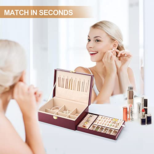 Sanikeon Jewelry Boxes For Women Girls Pu Leather Jewelry Organizer Box 2 Layer Large Jewelry Storage Case Removable Tray For Necklace Earring Ring With Polishing Cloth And Jewelry Bags #TOP1