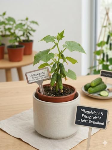 Premium Cornichon Gurkenpflanze 2er-Set (11cm Topf) Knackige Einlegegurke/Gewürzgurke für Garten Balkon & Gewächshaus ertragreiche & robuste Jungpflanze