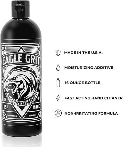 Image of Eagle Grit Heavy Duty Industrial Hand Cleaner - USA Made Mechanic Soap - Silica-Based, Solvent-Free Hand Degreaser - Removes Grease, Oil, Paint, & More - Moisturizing, Eco-Friendly, Drain Safe - 16 Oz