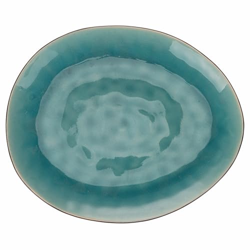 Set 6 Piatto piano ovale in gres bicolor, interno turchese esterno nero, The Market F