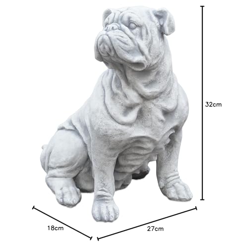 gartendekoparadies.de Englische Bulldogge, Steinfigur, H. 32 cm, 10 kg, Grau, frostsicher aus Steinguss für Außenbereich