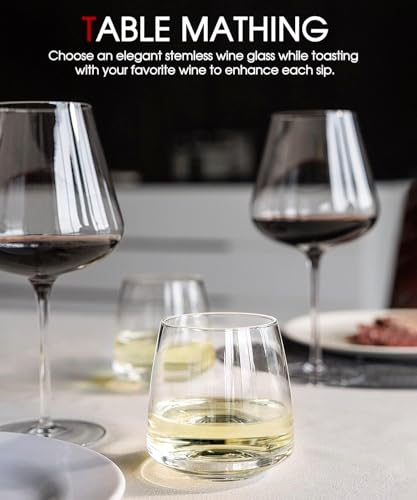 Oja 3009 Stemless Wine Glasses Set Of 6-13.5Oz,Hand Blown Crystal Red White Wine Glasses - Unique Gifts For Him/Her For Wedding, Birthday, Christmas, Father'S Day thumb #5