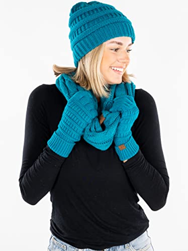 Funky Junque Beanie, Glove, & Scarf Bundle: Teal3