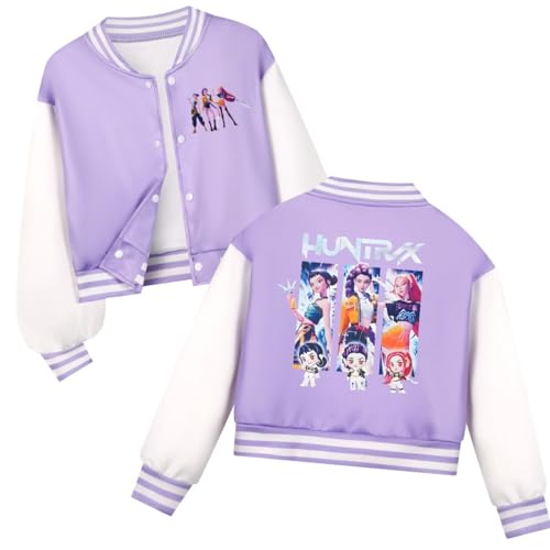 Unisex Kids Anime Character Print Demon Hunter Color Patchwork Baseball Varsity Jacket