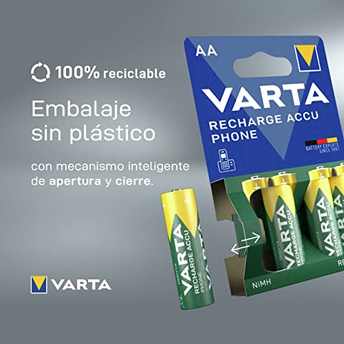 Miniatura 4 de VARTA Pilas AAA, recargables, paquete de 4, Recharge Accu Phone, batería recargable, 800 mAh Ni-MH, listas para usar, aptas para teléfonos inalámbricos