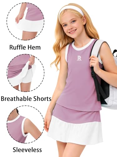 Image of Remimi Girls Tennis Dress Cute Outfit Sleeveless Workout Tank Top and Sport Skirt Set 4-12 Years