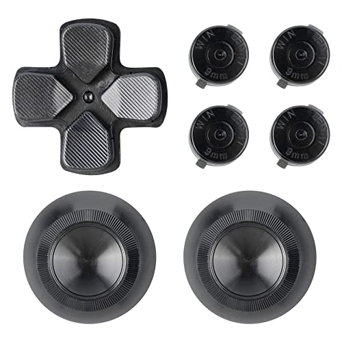 eXtremeRate Black Aluminum Analog Thumbsticks & Bullet Buttons & D-pad Replacements Kits Metal Buttons for ps4 Slim Pro Controller