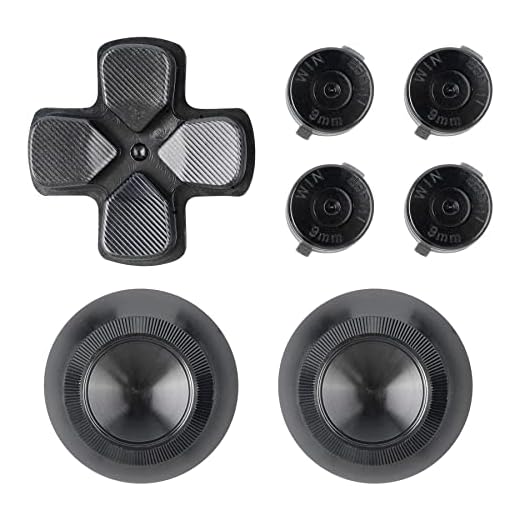 eXtremeRate Black Aluminum Analog Thumbsticks & Bullet Buttons & D-pad Replacements Kits Metal Buttons for ps4 Slim Pro Controller