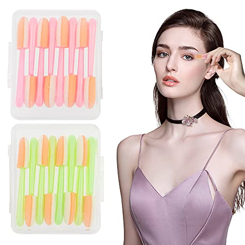 QMSILR 16PCS Eyeshadow Applicators Disposable Eyeshadow Brushes Small Eye Shadow Sponge Applicator Set Tipped Eye Makeup Tool (Pink, Green)