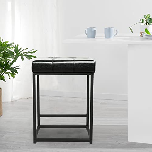 Gia Design Group 24'' Backless Square Counter Height Bar Stools,Black Faux Leather Upholstered Seat Metal Bar Stool For Kitchen Dining Room Living Room,Set Of 2 #TOP5