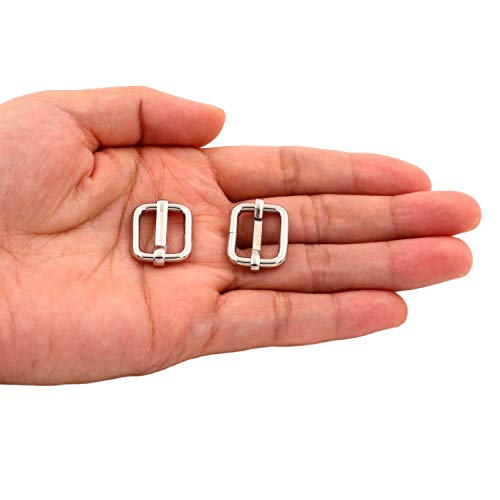 BIKICOCO Metal Slide Adjuster Buckle Tri-Glides with Movable Center Bar, for Straps, 0.6 x 0.51 Inch, Silver, Pack of 50