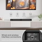 Barre de son pour Smart TV, 80W Barre de son avec quatre woofers, Tweeters double corne, 2.0 Chaîne TV Monsieur le Président, 2 en 1 Conception amovible, BT/ARC/AUX/Connexion optique, Système de son surround pour TV/PC