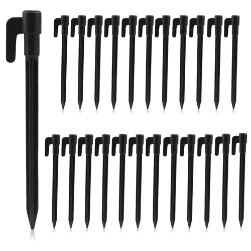 Moicstiy 24 Pack Plastic Tent Stakes 5.7 Inch Black Durable Garden Landscape Stakes Tent Spikes for Camping Gardening Outdoor Beach
