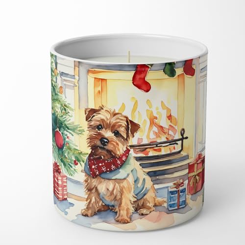 Caroline's Treasures Norfolk Terrier Cozy Christmas Decorative Soy Candle Nature Soy Wax Essential Oil Home Decor Ideal for Bedroom Kitchen Bath Office Gift, 10 oz