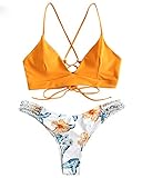 ❤GEBLUMTES BIKINI SET - Dies schöne ZAFUL Bikini Set mit Blumen Muster Design und Schnürung-Verschluss auf der Rückseite ist perfekt für Strand, Bade, heiße Quelle, Party, Reisen, Urlaub usw.