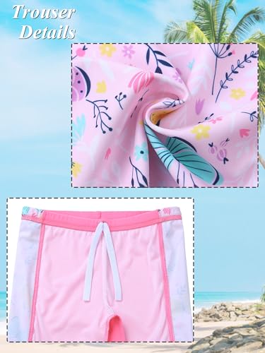 Image of Girls Two Piece Swimsuit Long Sleeve Floral Bathing Suit UPF 50+ Summer Beach Swimwear
