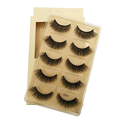 VwyuEgg False Eyelashes, 3D Mink Hair Eyelashes 5 Pairs 5 Style Pure Handmade with Natural Black with Invisible Band Reusable (Glan)