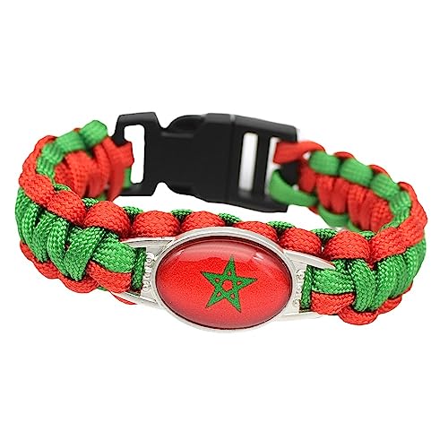GONMFKM Pulsera De Moda Con La Bandera De Marruecos Para Mujer: Colores Creativos De La Bandera De Marruecos, Pulsera De Cuerda Trenzada De Múltiples Capas, Joyería Para Parejas, Joyería Trenzada He