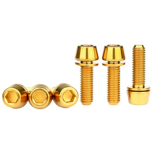 Image of Titanium Ti Allen Hex M5x16 18mm Tapered Head Bolt with Washer Screw for Bicycle Stem Parts Pack of 6 (Gold, M5x16mm)
