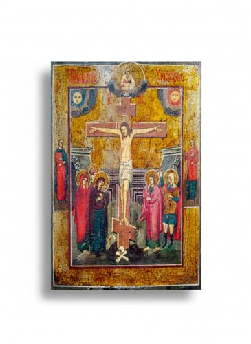 Crucifixion of Jesus Christ Greek Orthodox Icon Canvas Print, Religious