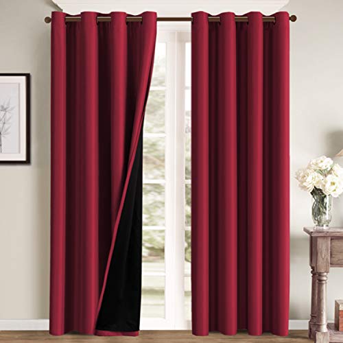 100% Blackout Curtains for Bedroom 84 Inches Long Thermal Insulated Lined Curtains for Living Room Double Layer Full Light Blocking Energy Saving Grommet Drapes Draperies, 2 Panels, Cardinal Red