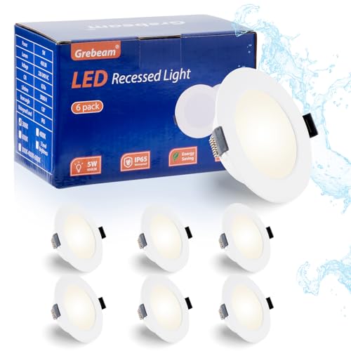 Grebeam 6* Faretti LED da Incasso per Cartongesso, 5W 230V Luci da Incasso, ultrasottili 25mm 450LM IP65, Bianco Caldo 3000K, Foro Ø75-90mm, Faretti LED da Soffitto per Bagno Cucina Soggiorno