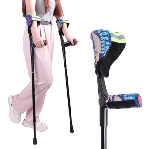Forearm Crutches for Adults (1 Pair), Adjustable Arm Crutches, Crutch for Walking, Forearm Crutch Pads with Anti-Dorp Cuff, Elbow Cushion, Grip Cushion(Foliage), for Broken Foot or Leg Injuries
