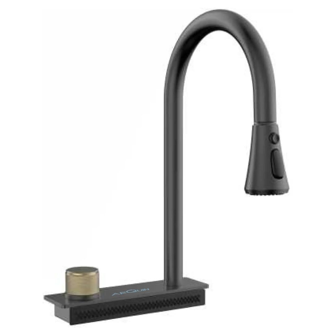 Black Stainless Steel Pull Down Kitchen Faucet with Rotating Knob-image-47