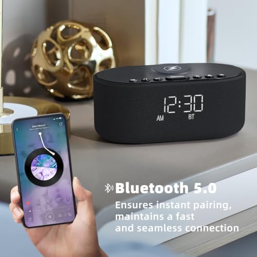 Image of Sound Machine Alarm Clock for Bedrooms with 21 Soothing Sounds | Dimmable - Bluetooth 10W Stereo - Sound Speaker with Wireless Charging - Sleep Sound for Baby Kids Adults
