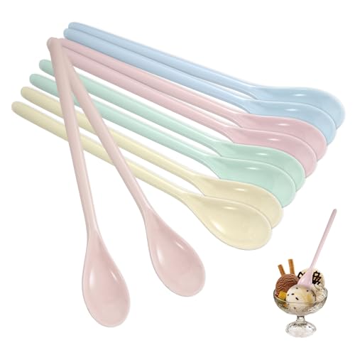 Cucchiaio per uova in plastica piccolo, 10 cucchiai da gelato in plastica, riutilizzabili, con manico lungo per bevande, dessert, gelato, caffè e yogurt, ideale per la casa e in viaggio
