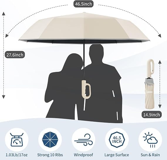 Image of Seniny Windproof Travel Umbrella, Automatic Umbrellas for Rain, Portable & Compact Umbrellas for Backpack, Strong UV for Protection, Folding Small Sun Umbrella for Car, Walking, Coral Pink, 38 inches
