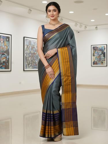 Image of AKHILAM Women's Kanjivaram Woven Soft Silk Saree With Blouse Piece