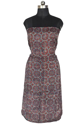 Image of Ethnics of Kutch Womens's Ajrakh Modal Silk Natural Dye Hand Block Print Unstitched Kurta Fabric