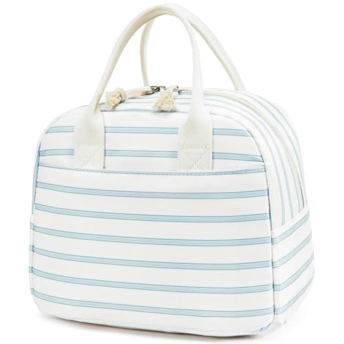Image of LOVELYWIND Lunch Box for Women, Insulated Lunch Bag, Blue Stripe Tote