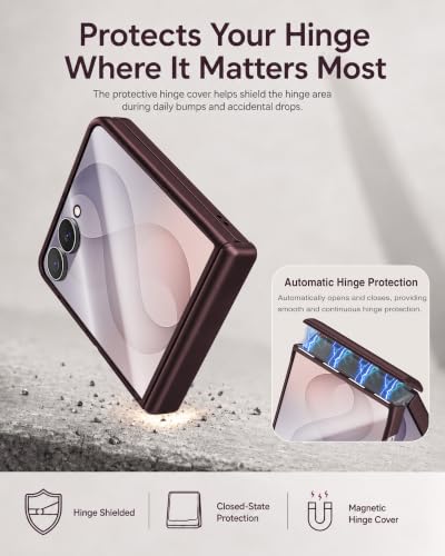 Image of STORMTAL for Samsung Galaxy Z Flip 8 Case, Hinge Protection, Built-in Screen Protector, Wireless Charging, Shockproof, Slim Rugged Phone Protective Case for Galaxy Z Flip 8 Wine