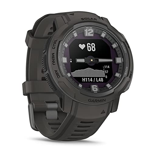 Garmin Instinct Crossover Solar (Graphite) Hybrid Rugged Smart Watch With Analog Hands & Digital Display | Gift Box Bundle With Screen Protectors, Car/Wall Adapters & Hard Case | Smartphone Compatible #TOP5