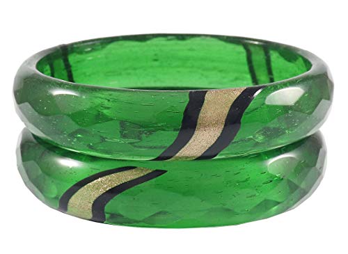 ZULKA Fashionable & Glossy Diamond Pattern Jade Glass Bangles/Kada for Women & Girls On Traditional & Festive Occasions(Green. _2.4 Inches)